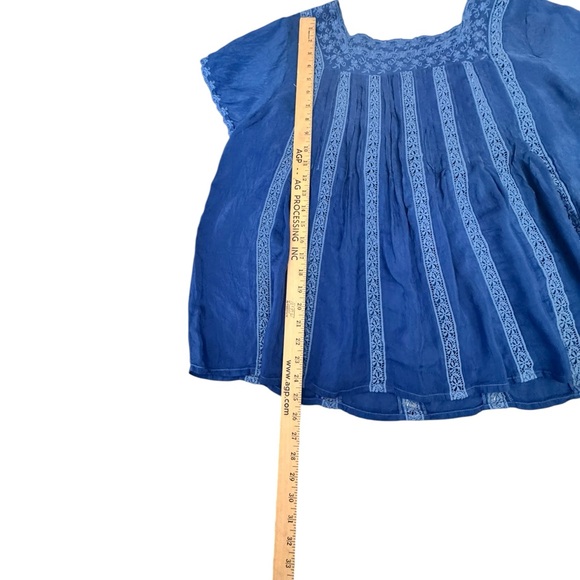 Johnny Was Brigita Embroidered Lace Pintuck Boho Blouse Blue Size L P25 - Picture 7 of 9